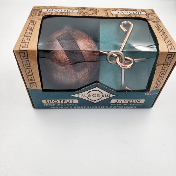 True Genius Shotput Javelin Wood Metal Brainteaser Puzzle Kids NIB - Picture 4 of 4